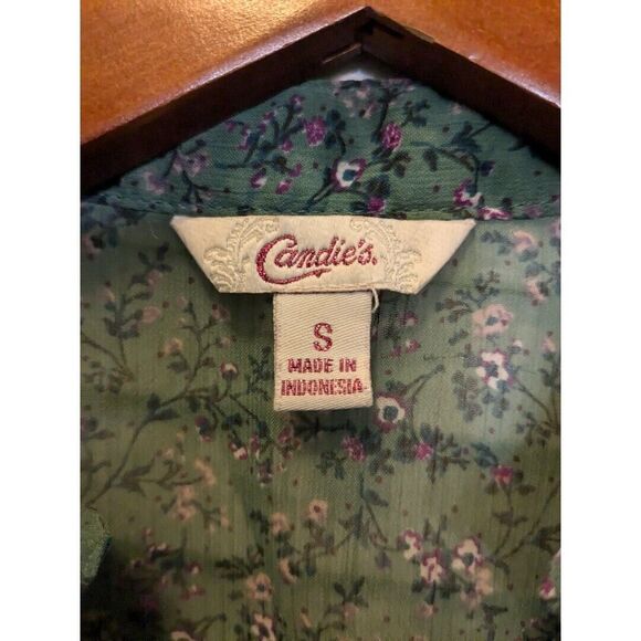 Y2K Candies Cap Sleeve Green Floral Blouse Top S Cottagecore Peasant - Picture 4 of 6